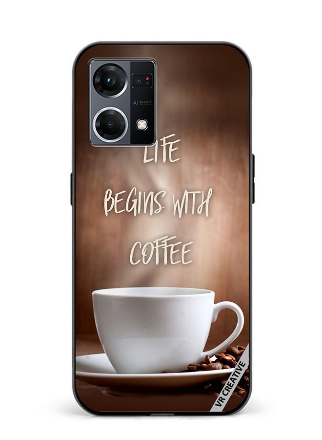 VR CREATIVE Protective Case Cover For Oppo Reno8 4G Life Begins with Coffee Design Multicolour - Image 1