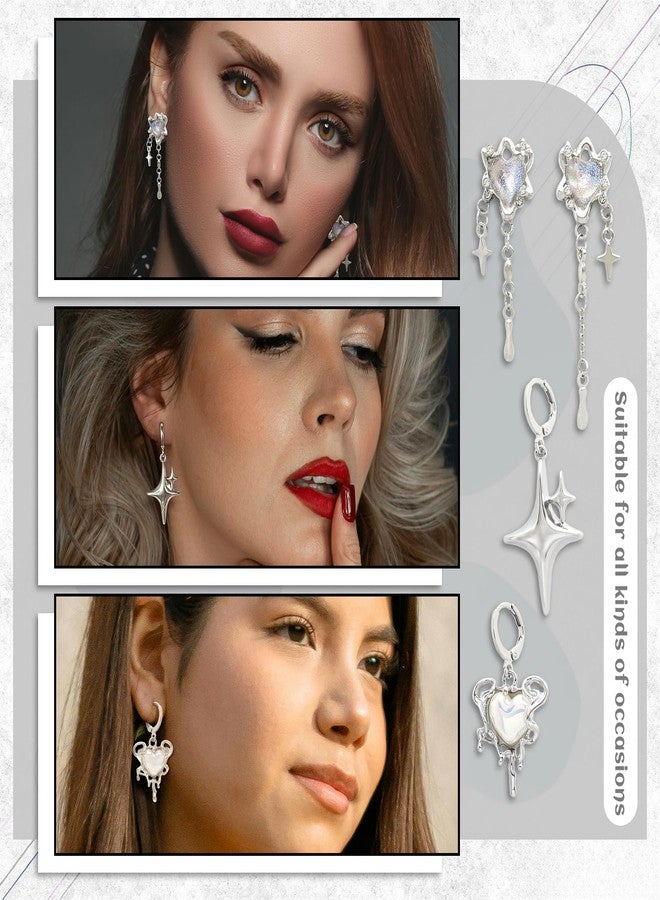 RechicGu 5 Pairs Y2K Moonstone Spike Star Hoop Earrings Set for Women Grunge Emo Goth Earrings Heart Teardrop Chain Dangle Earring Y2K Accessories for Gothic Punk Outfits Christmas Jewelry Gift, Zinc - Image 4