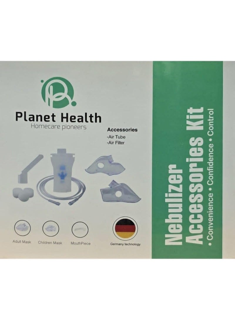 Planet Health The Planet Health Nebulizer Accessories Kit includes an adult mask, a child's mask, a medicine cup, an air filter, and an air tube - Image 2