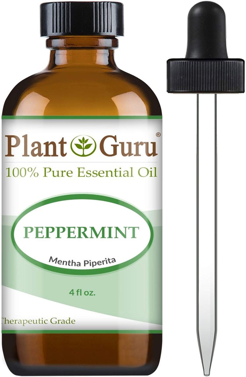 Plant Guru Peppermint Essential Oil 4 oz 100% Pure Undiluted Therapeutic Grade Extract of Mentha Piperita, Great for Aromatherapy Diffuser, Skin Body and Hair