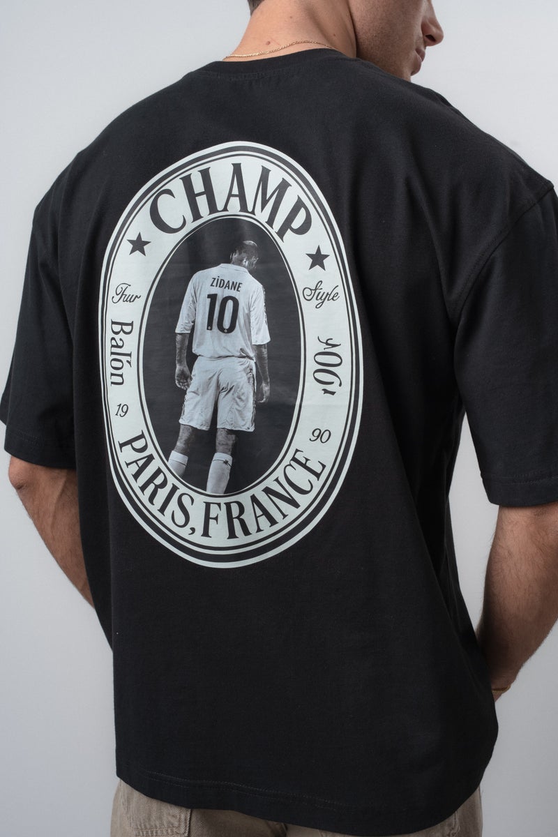 RESPIRE Men's Zidane Print Oversize T-Shirt Black - Image 4