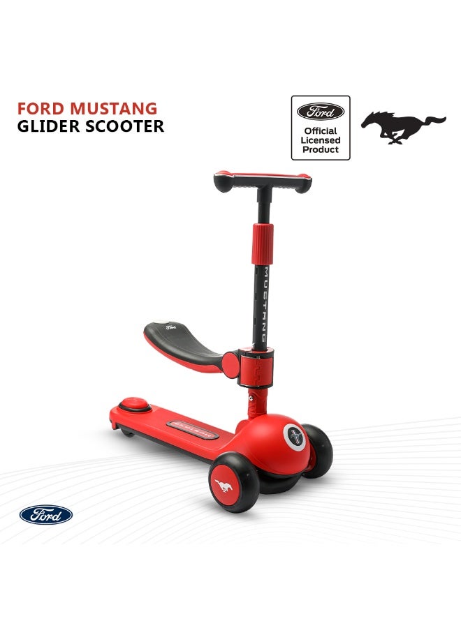 Ford Mustang سكوتر جلايدر للأطفال مع مقعد، ارتفاع قابل للتعديل، تصميم رياضي، أحمر، 3–7 سنوات - Image 1