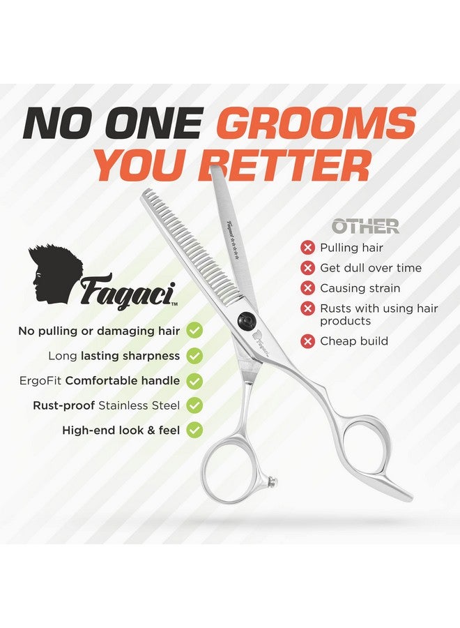 Fagaci Fagaci Thinning Shears 6 Inch with Extremely Sharp Blades, Professional Hair Thinning Scissors, Durable, Smooth Motion & Fine Cut, Thinning Scissors with Sheath, Cleaning Leather, Key&Rings - Image 4