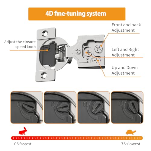 Chibery 10 Pack 38 Overlay 4D Soft Close Concealed Hinges for Face Frame Door Adjustable Closing Speed Smooth Slow Self Close Hinges Satin Nickel 105 Open Angle Stainless Steel Cabinet Hinges - Image 3