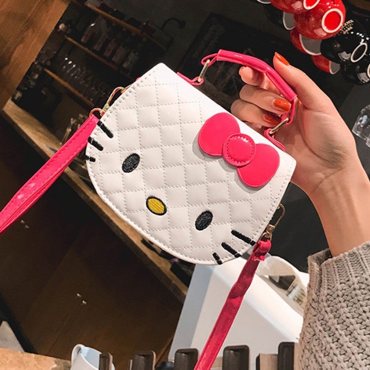 2024 Spring and Summer Korean Style New PU Embroidered Kitten Handbag Single Shoulder Double Shoulder Crossbody Bag Crossbody Bow White