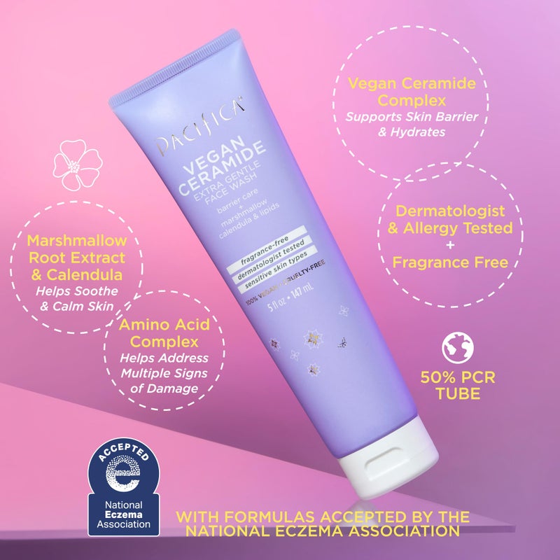 Pacifica Face Wash for Sensitive Skin Facial Cleanser Vegan Ceramide Barrier Repair Extra Gentle for Daily Fragrance Free for Sensitive Skin, Clean Beauty, Vegan & Cruelty-Free Dermatologist Tested - Image 3