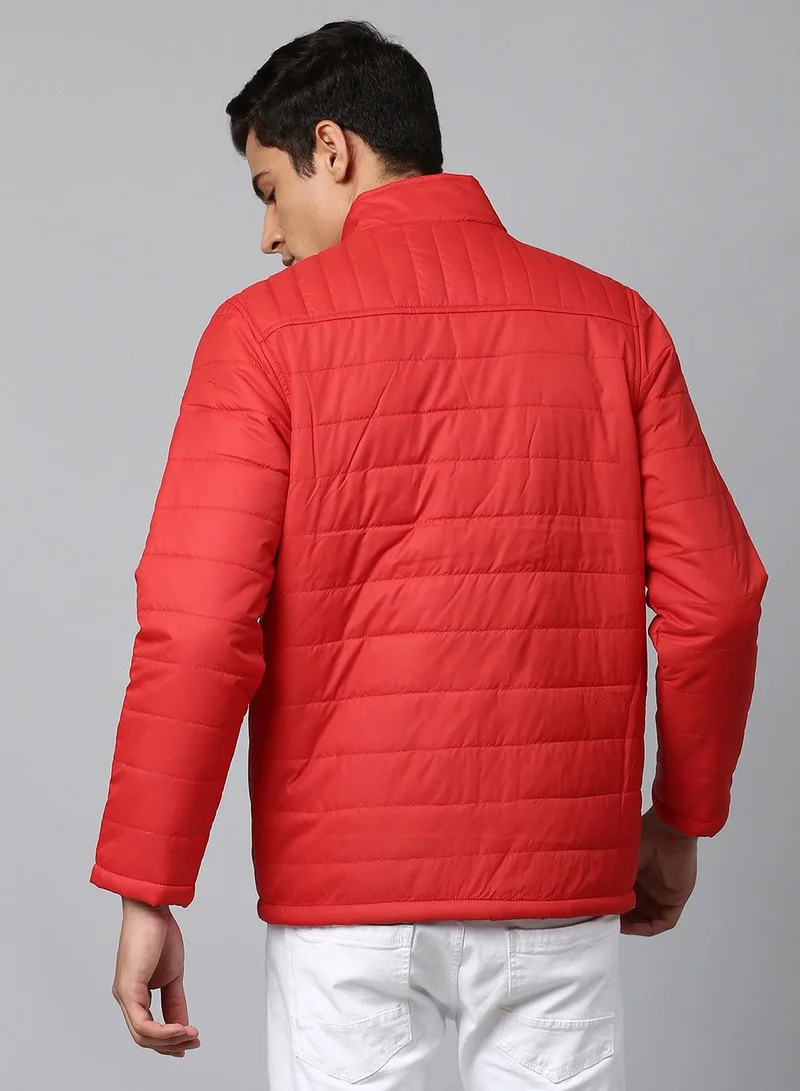 Dennis Lingo Men's Dark Red 100% Polyester Colour Blocked Regular Fit Jacket