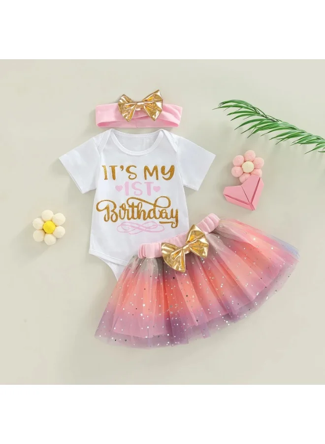 Matching Family Outfits Matching Family Outfits – Baby Girl First Birthday Outfit with Printed Onesie, Tutu Skirt & Hairband (3-Piece Set)
