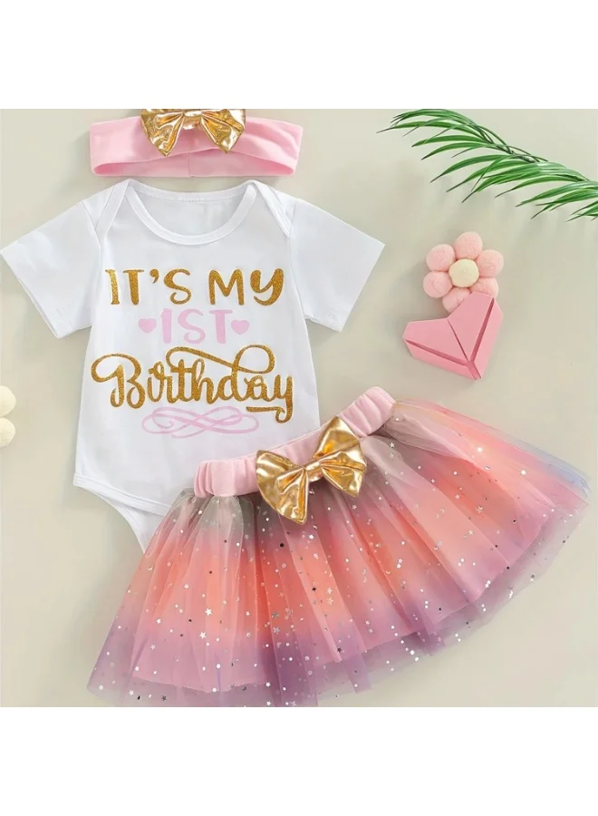 Matching Family Outfits Matching Family Outfits – Baby Girl First Birthday Outfit with Printed Onesie, Tutu Skirt & Hairband (3-Piece Set)