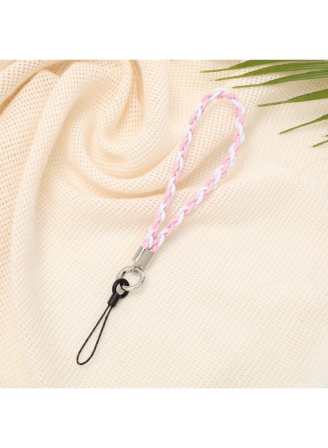 NIBEMINENT Phone Charm/ Chain Strap for Women Girls, Bicolor Braided Rope Cell Phone Case Lanyard Wrist Strap，K2558/Pink - Image 1
