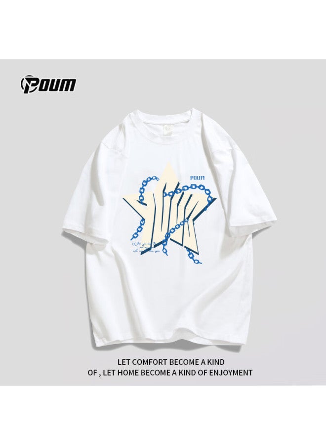Poum Cotton T-shirt For Men And Women, Summer Trendy Loose Casual Undershirt, Thin Short-sleeve Tee Ph01 White M - Image 3