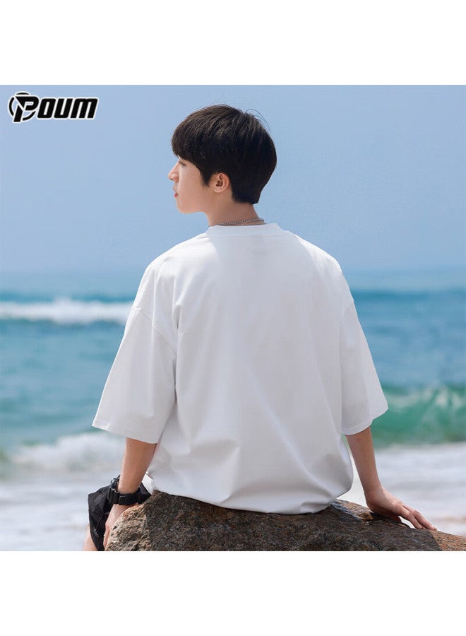 Poum Cotton T-shirt For Men And Women, Summer Trendy Loose Casual Undershirt, Thin Short-sleeve Tee Ph01 White M - Image 2