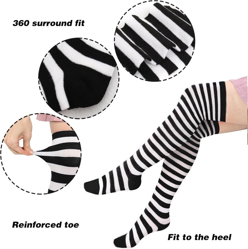 DAZCOS Striped Thigh High Socks Elastic Over The Knee Knit Stockings Leg Warmers for Christmas - Image 1
