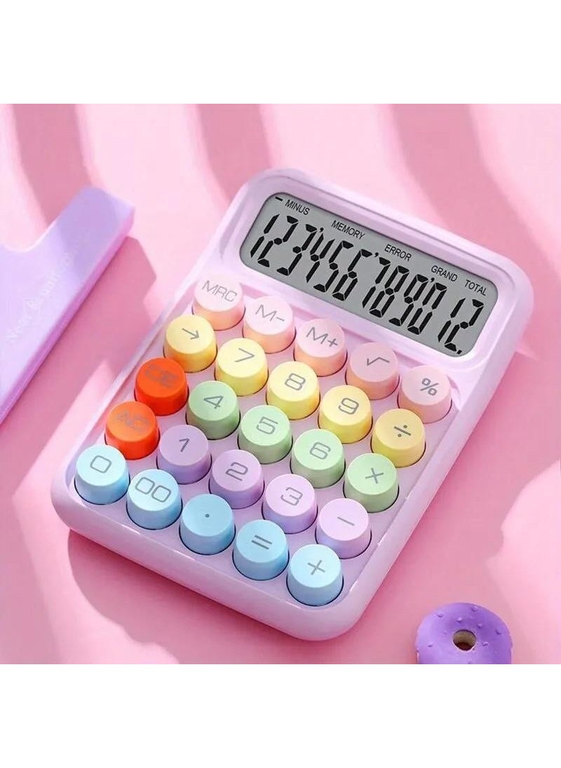 Valkyrie Colorful Very Cute 12 Digit Mechanical Calculator Large Screen 4 Functions Home Office School Purple  - Image 3