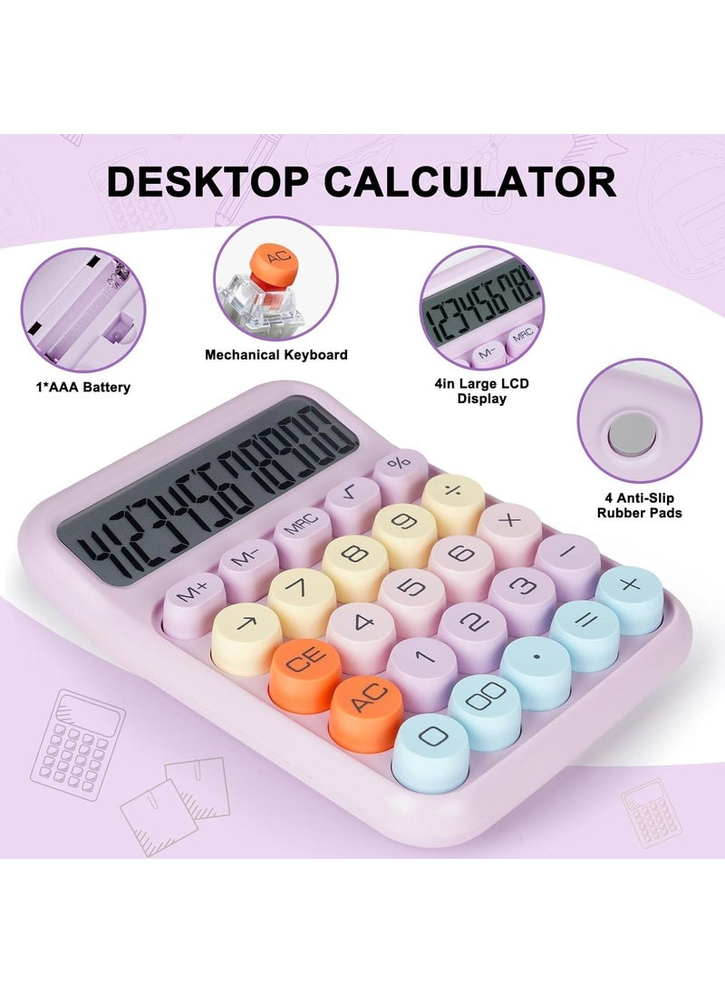 Valkyrie Colorful Very Cute 12 Digit Mechanical Calculator Large Screen 4 Functions Home Office School Purple  - Image 5