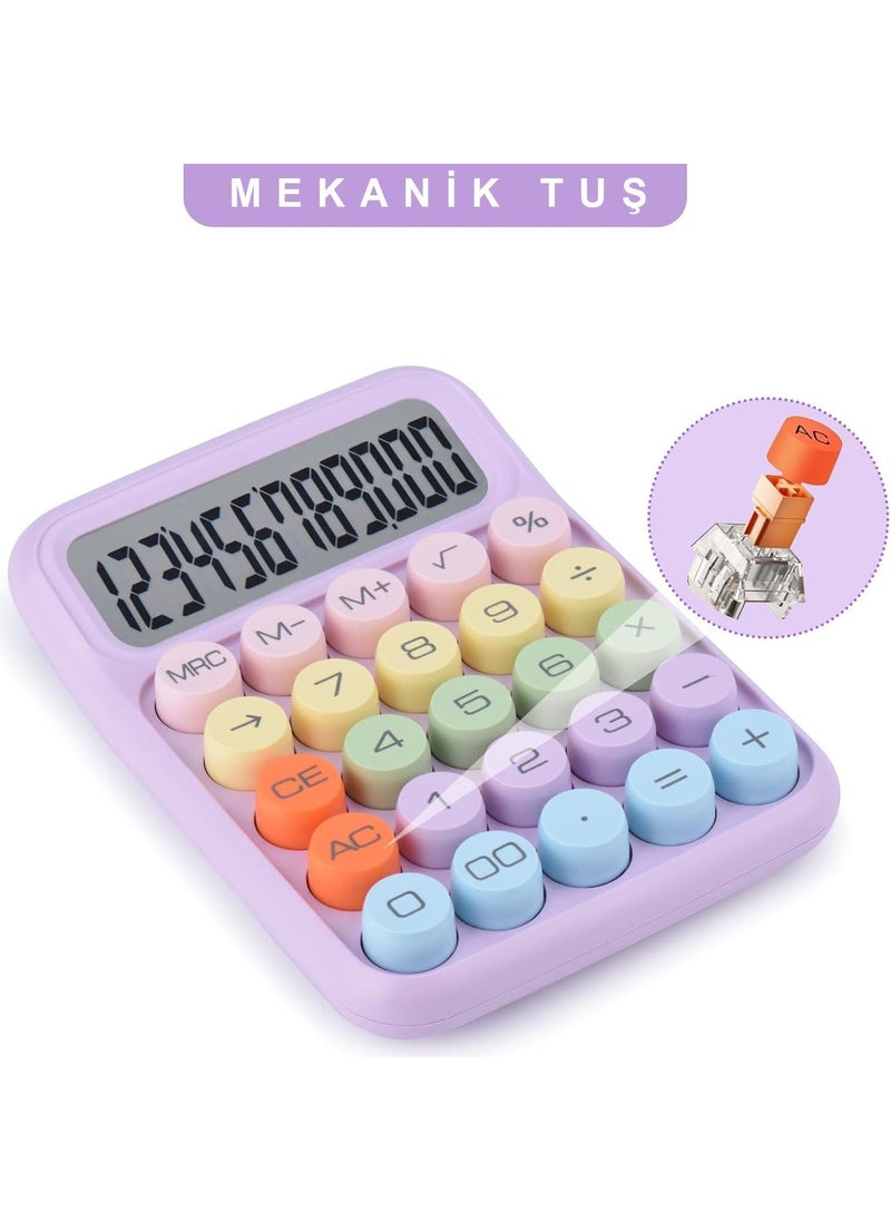 Valkyrie Colorful Very Cute 12 Digit Mechanical Calculator Large Screen 4 Functions Home Office School Purple  - Image 4