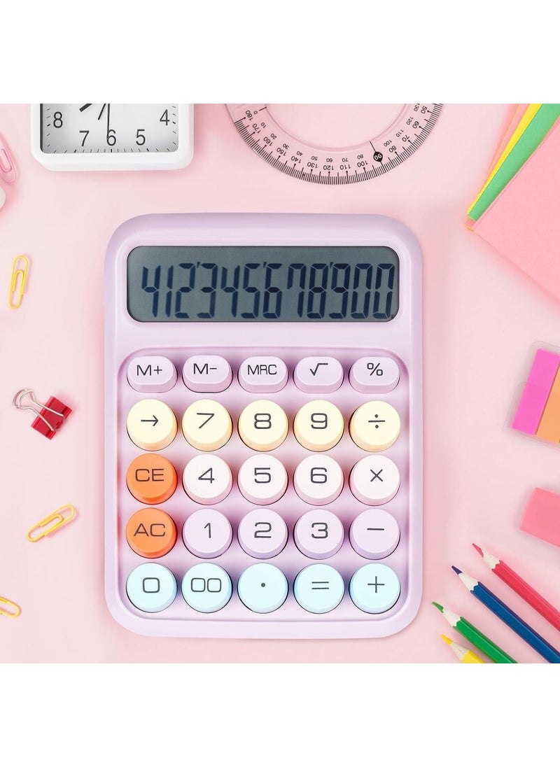 Valkyrie Colorful Very Cute 12 Digit Mechanical Calculator Large Screen 4 Functions Home Office School Purple  - Image 2