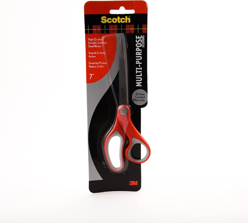Scotch Multipurpose Scissors 7 in (18 cm) - Ergonomic Comfort Grip, Stainless Steel Blades, Red and Grey - Image 1