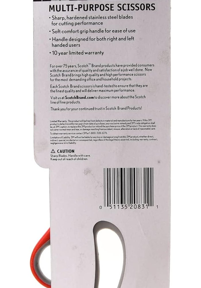 Scotch Multipurpose Scissors 7 in (18 cm) - Ergonomic Comfort Grip, Stainless Steel Blades, Red and Grey - Image 3
