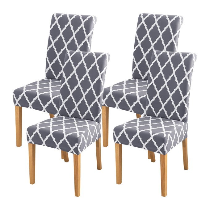 CHAIR COVERS FOR DINING CHAIRS SET OF 4GREY AND WHITE STRETCH DINING ROOM CHAIR COVER KITCHEN PARSONS CHAIR SLIPCOVERS PACK OF 4 GREYWHITE