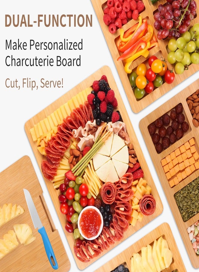 CAWIU Charcuterie Board with Lid and Handle - Portable Travel Design Bamboo Cheese Board Set with 4 Cheese Tools, Gift for Housewarming, Weddings, Picnics (8 Compartments, Black) - Image 4