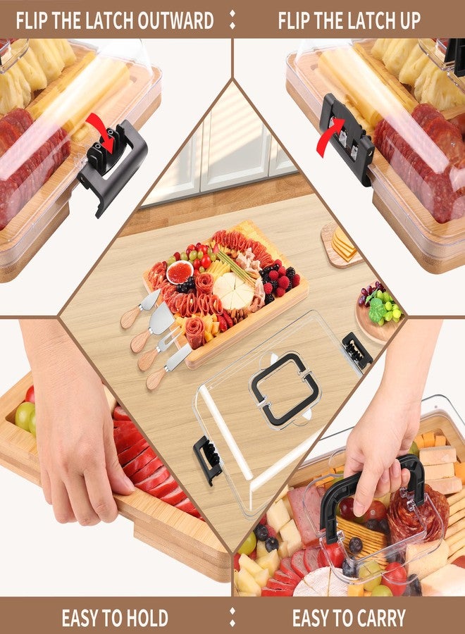 CAWIU Charcuterie Board with Lid and Handle - Portable Travel Design Bamboo Cheese Board Set with 4 Cheese Tools, Gift for Housewarming, Weddings, Picnics (8 Compartments, Black) - Image 2