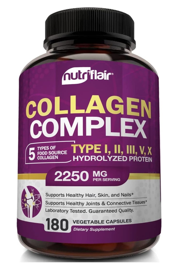 NutriFlair Multi Collagen Peptides Pills 2250MG, 180 Capsules