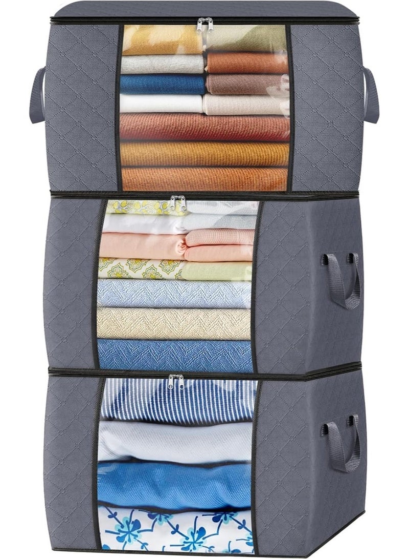 3 Pieces Large Capacity Sized Bags Clothes Storage Organizers Foldable, durable, and space-saving with See-Through Window and Carry Handles - Image 1