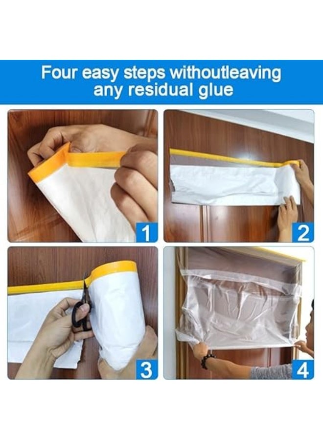 erorex 5 Rolls Dust Sheets Roll Plastic Masking Film Rolls Pre-Taped Dust Sheets Adhesive Dust Sheet Roll Dust-Proof & Waterproof Shields for Painting, Decorating, Furniture Covering (55cm*20m)100pcs - Image 4