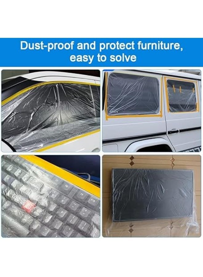 erorex 5 Rolls Dust Sheets Roll Plastic Masking Film Rolls Pre-Taped Dust Sheets Adhesive Dust Sheet Roll Dust-Proof & Waterproof Shields for Painting, Decorating, Furniture Covering (55cm*20m)100pcs - Image 5