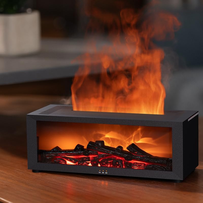 SENMUL Eseential Oil Diffuser, Fireplace Flame Oil Diffuser - Aromatherapy Aroma Humidifier, Upgrade 7 Flame Colors Noiseless 150ml Remote Control - Perfect for Bedroom Home Office (Fireplace Black) - Image 3