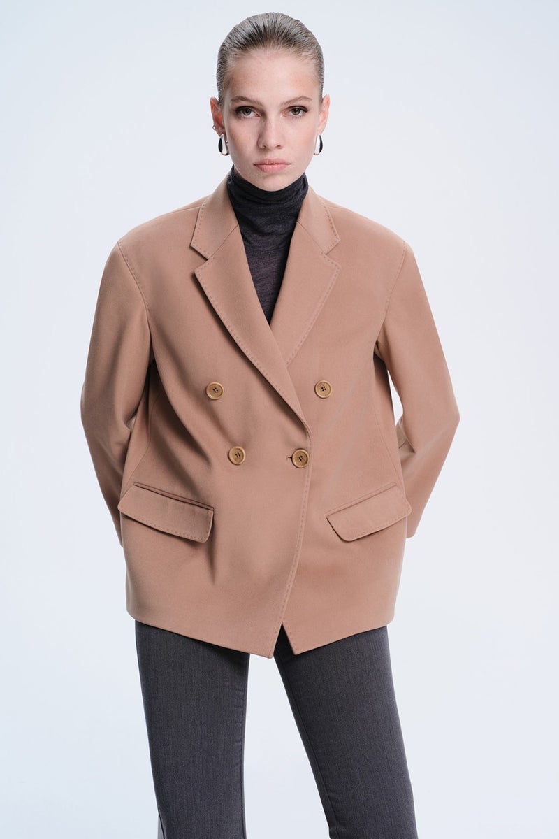 Hatem Saykı Sayki Woman Camel Dynamic Fit Double Breasted Jacket