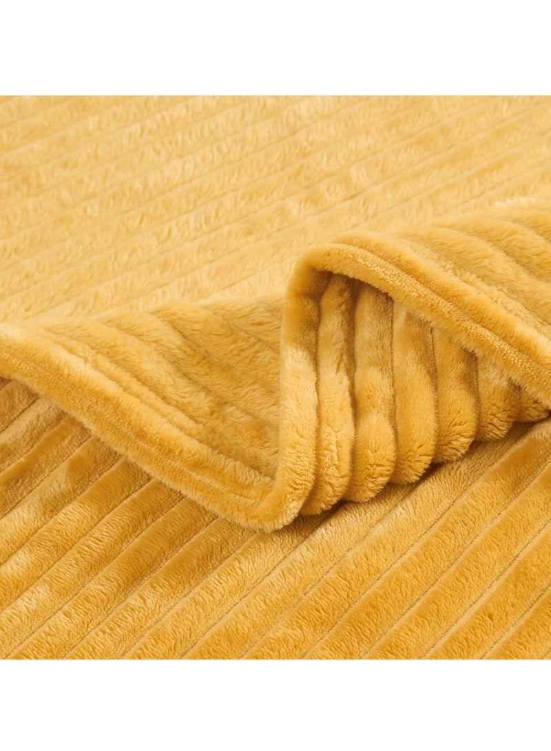 Arabest Sofa Blanket，Super Soft Lightweight Striped Blanket，3D Ribbed Blanket，Plush Cozy Blanket，Warm and Breathable，Yellow  - Image 3