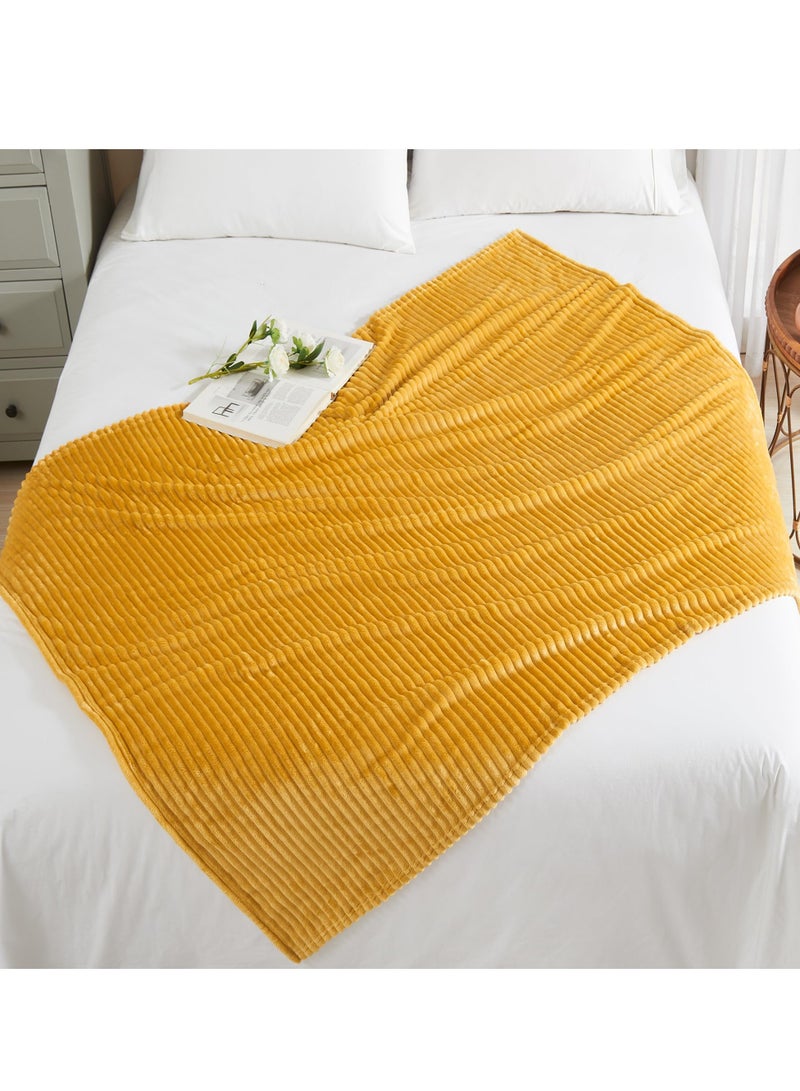 Arabest Sofa Blanket，Super Soft Lightweight Striped Blanket，3D Ribbed Blanket，Plush Cozy Blanket，Warm and Breathable，Yellow  - Image 2