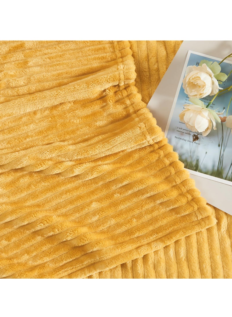 Arabest Sofa Blanket，Super Soft Lightweight Striped Blanket，3D Ribbed Blanket，Plush Cozy Blanket，Warm and Breathable，Yellow  - Image 4