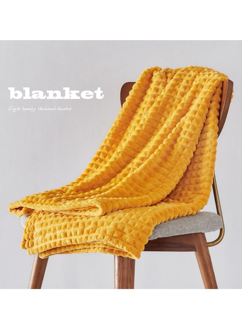 Arabest Sofa Blanket，Super Soft Lightweight Striped Blanket，3D Ribbed Blanket，Plush Cozy Blanket，Warm and Breathable，Yellow  - Image 1