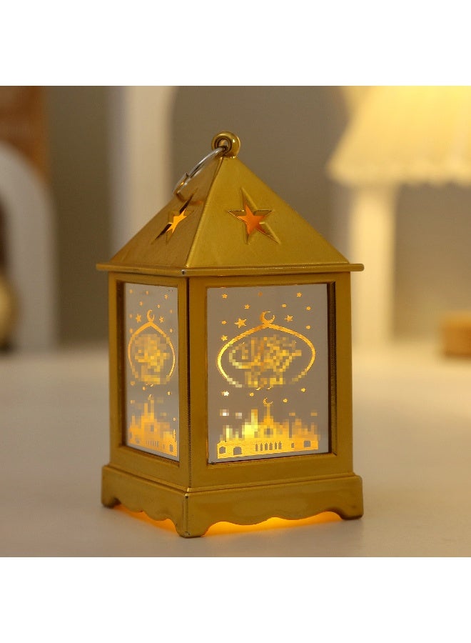 مصباح جو احتفالي صغير، لون ذهبي، فانوس زخرفي خفيف الوزن وقابل للحمل (ذهبي)، عبوة واحدة، 5.5 × 5.5 × 10.5 سم - Image 1