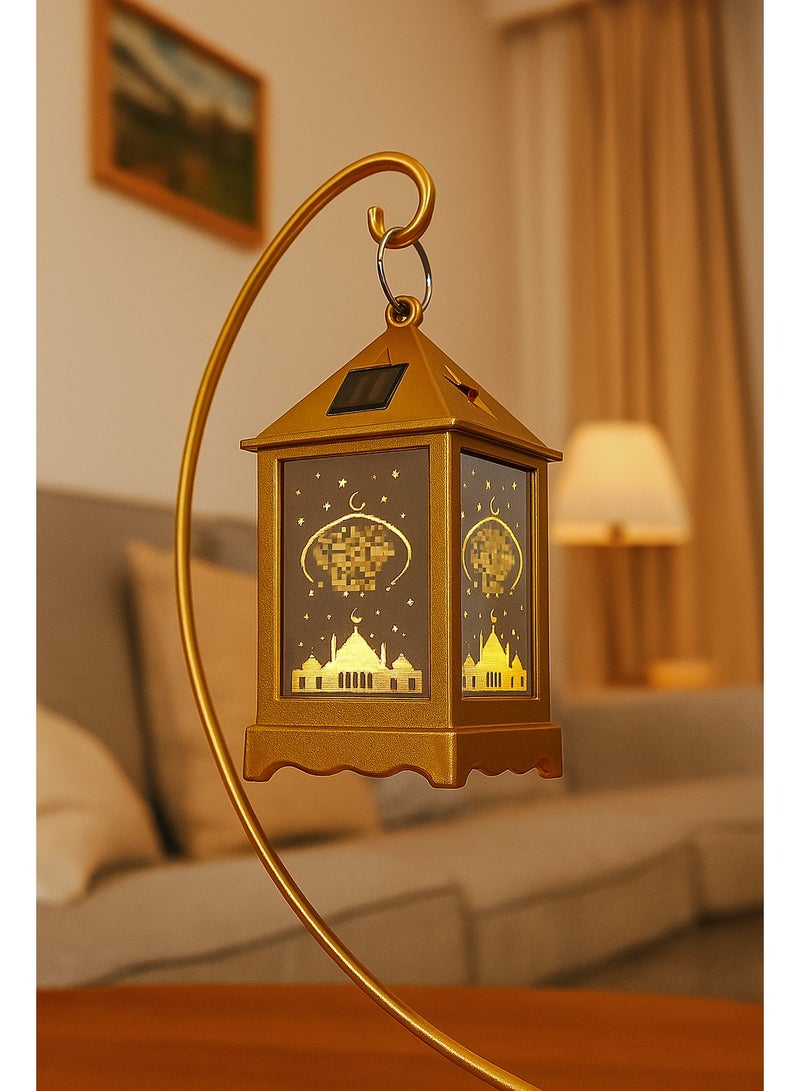 مصباح جو احتفالي صغير، لون ذهبي، فانوس زخرفي خفيف الوزن وقابل للحمل (ذهبي)، عبوة واحدة، 5.5 × 5.5 × 10.5 سم - Image 3