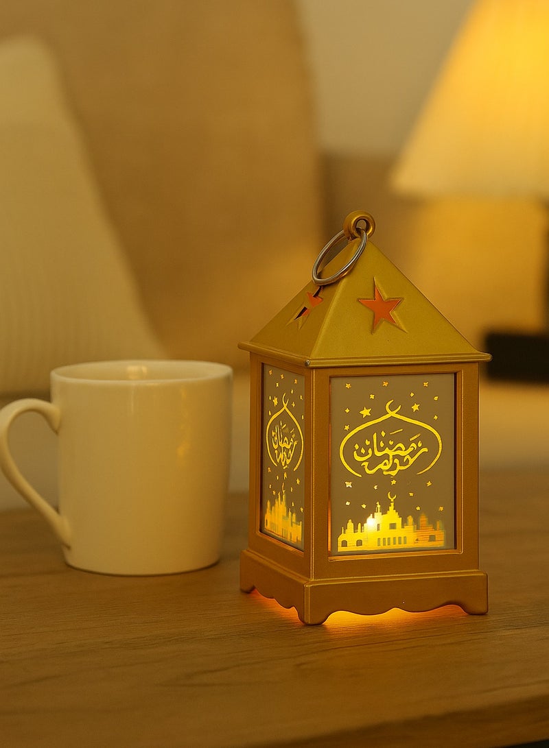 مصباح جو احتفالي صغير، لون ذهبي، فانوس زخرفي خفيف الوزن وقابل للحمل (ذهبي)، عبوة واحدة، 5.5 × 5.5 × 10.5 سم - Image 4