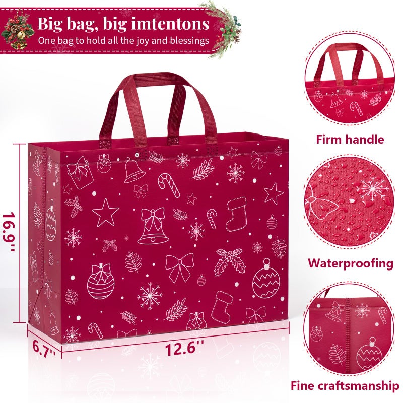 STYPOP 12 Pack Extra Large Christmas Gift Bags, 17" Reusable Non-Woven Holiday Christmas Tote Bags with Handles - Bulk Xmas Gift Wrap & Party Favor Supplies, 16.9" Ã— 12.6" Ã— 6.8" - Image 2