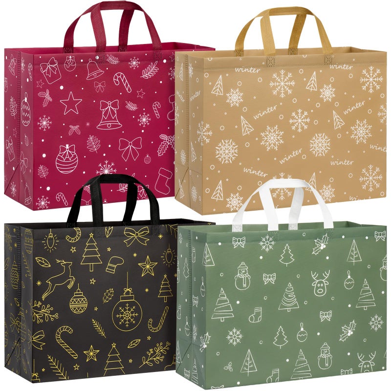 STYPOP 12 Pack Extra Large Christmas Gift Bags, 17" Reusable Non-Woven Holiday Christmas Tote Bags with Handles - Bulk Xmas Gift Wrap & Party Favor Supplies, 16.9" Ã— 12.6" Ã— 6.8" - Image 1
