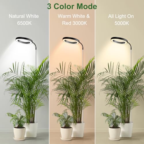 Wolezek Grow Lights for Indoor Plants Full Spectrum, 80 LEDs 3 Colors Grow Light, 65in Large Plant Lights for Indoor Growing with 360°Gooseneck, 6/12/16H Timer, 5 Brightness, Height Adjustable, Black - Image 3