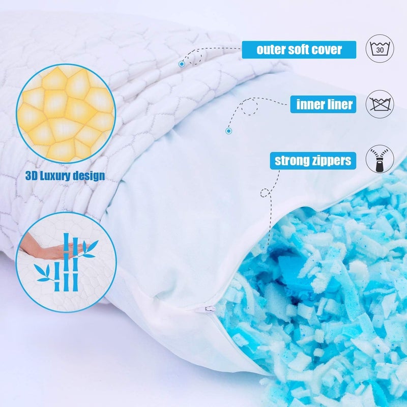 SUPA MODERN Cooling Bed Pillows for Sleeping 2 Pack Shredded Memory Foam Pillows Adjustable Cool Pillow for Side Back Stomach Sleepers Luxury Gel Pillows King Size Set of 2 with Washable Removable Cover - Image 2