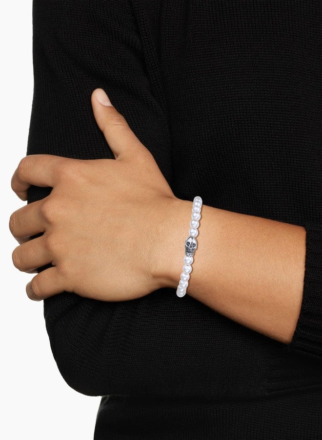 GAVU 6mm Men's Skull Bracelet Crystal Beads Bracelet for Men, Pearl Bracelet for Men - Image 3