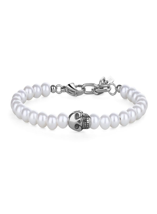 GAVU 6mm Men's Skull Bracelet Crystal Beads Bracelet for Men, Pearl Bracelet for Men - Image 1