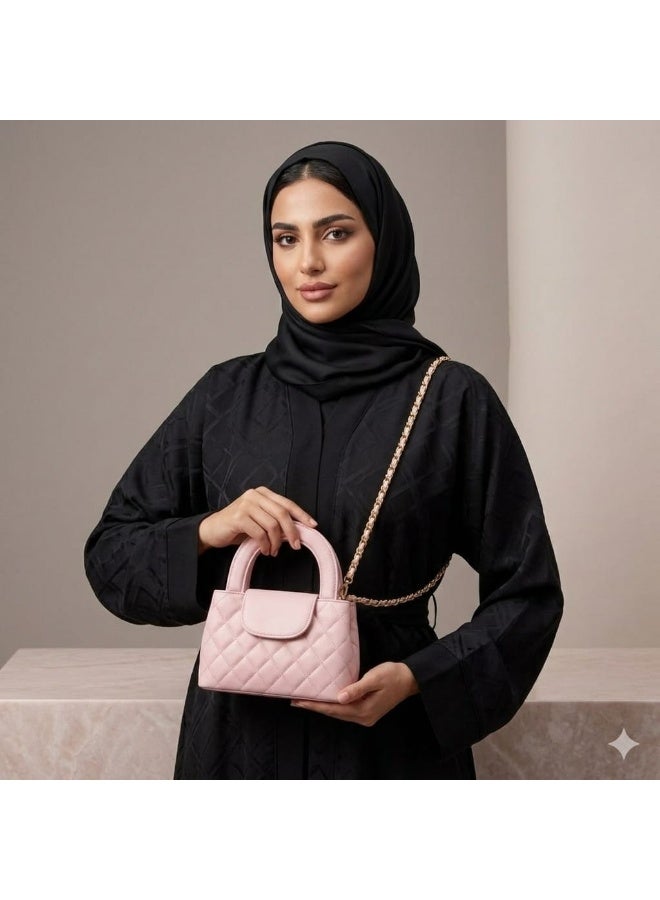 حقيبة ساتشل كروس بودي أنيقة من TOP Choice بتصميم مبطن مع مقبض علوي وحزام سلسلة بلون ذهبي – حقيبة ساتشل نسائية صغيرة. - Image 2