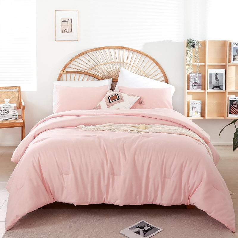 weigelia Blush Pink Comforter Set Twin Boho Pink Twin Comforter with 1 Pillowcases - Soft Lightweight Cozy Bedding Set for All Season - Beige Comforter Twin Size for Women Teens Kids