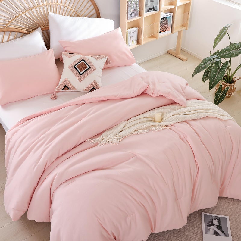 weigelia Blush Pink Comforter Set Twin Boho Pink Twin Comforter with 1 Pillowcases - Soft Lightweight Cozy Bedding Set for All Season - Beige Comforter Twin Size for Women Teens Kids