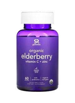 SPORTS RESEARCH Organic Elderberry, Vitamin C + Zinc, Immune Support, Skin Health, and Anti-Aging, Natural Berry Flavors, 60 Gummies  - Image 1
