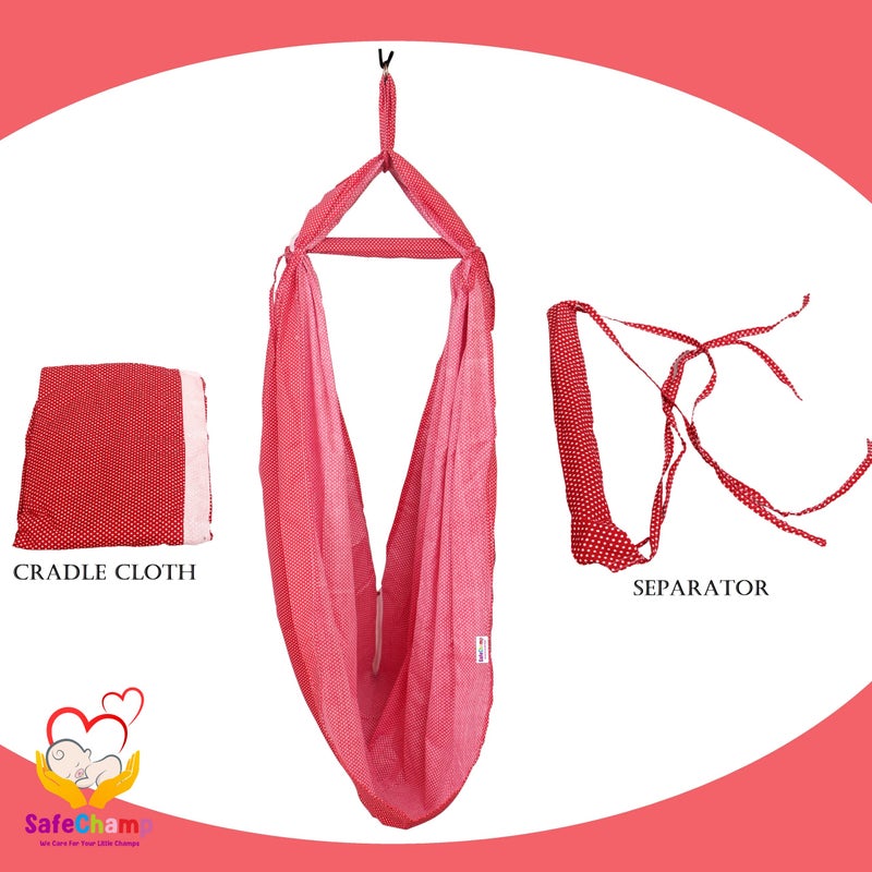 SafeChamp Small Dots Baby Cradle Cloth with Seperator (Pink) - Image 2